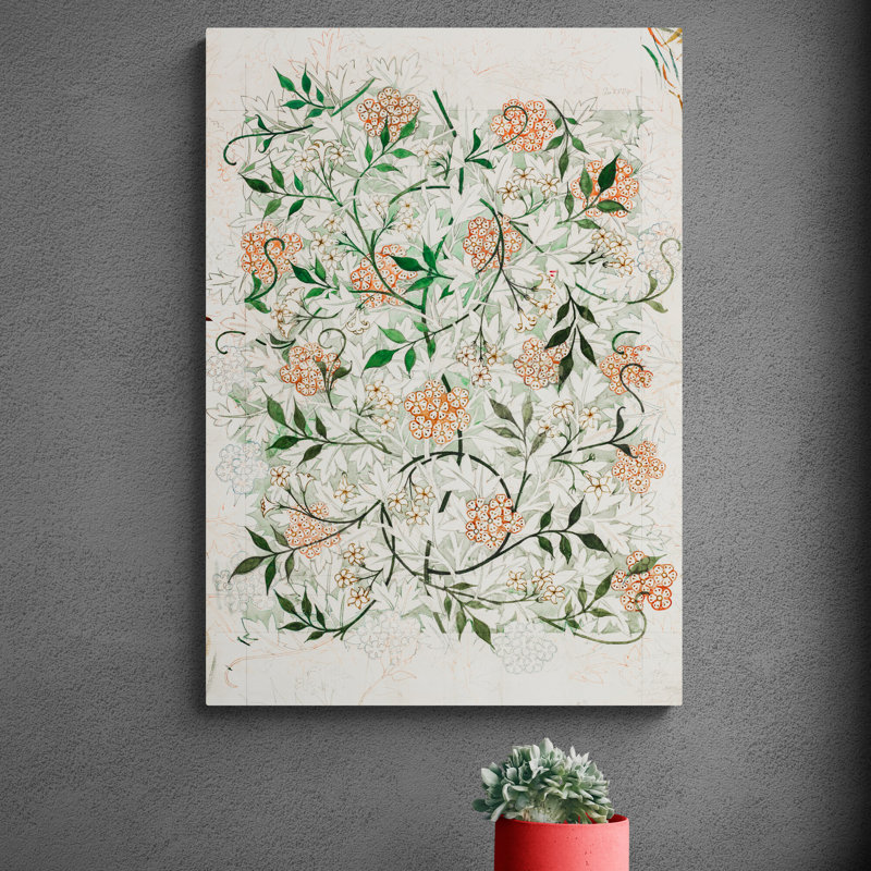 Jasmine Pattern White - Wrapped Canvas Print, 117cm H x 81cm W