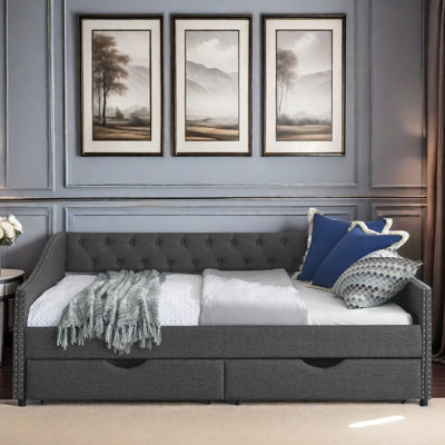 Othon Upholstered Tufted Daybed with Drawers and Copper Nail on Waved Shape Arms by Red Barrel Studio