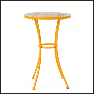 Outdoor Side Table With Tile Mosaic Table Top And Metal Legs, Perfect For Patio And Balcony Use