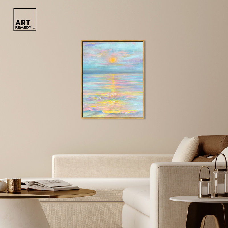 Wonderful Sunset Abstract Canvas Art with Gold Floater Frame