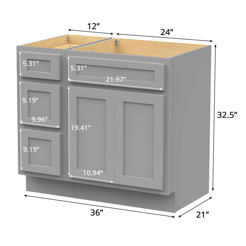 36'' Single Bathroom Vanity Base Only, Gray