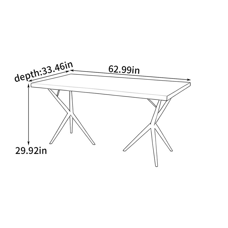 Table de salle à manger rectangulaire nordique, H 29,92 po x L 62,99 po x l 33,46 po
