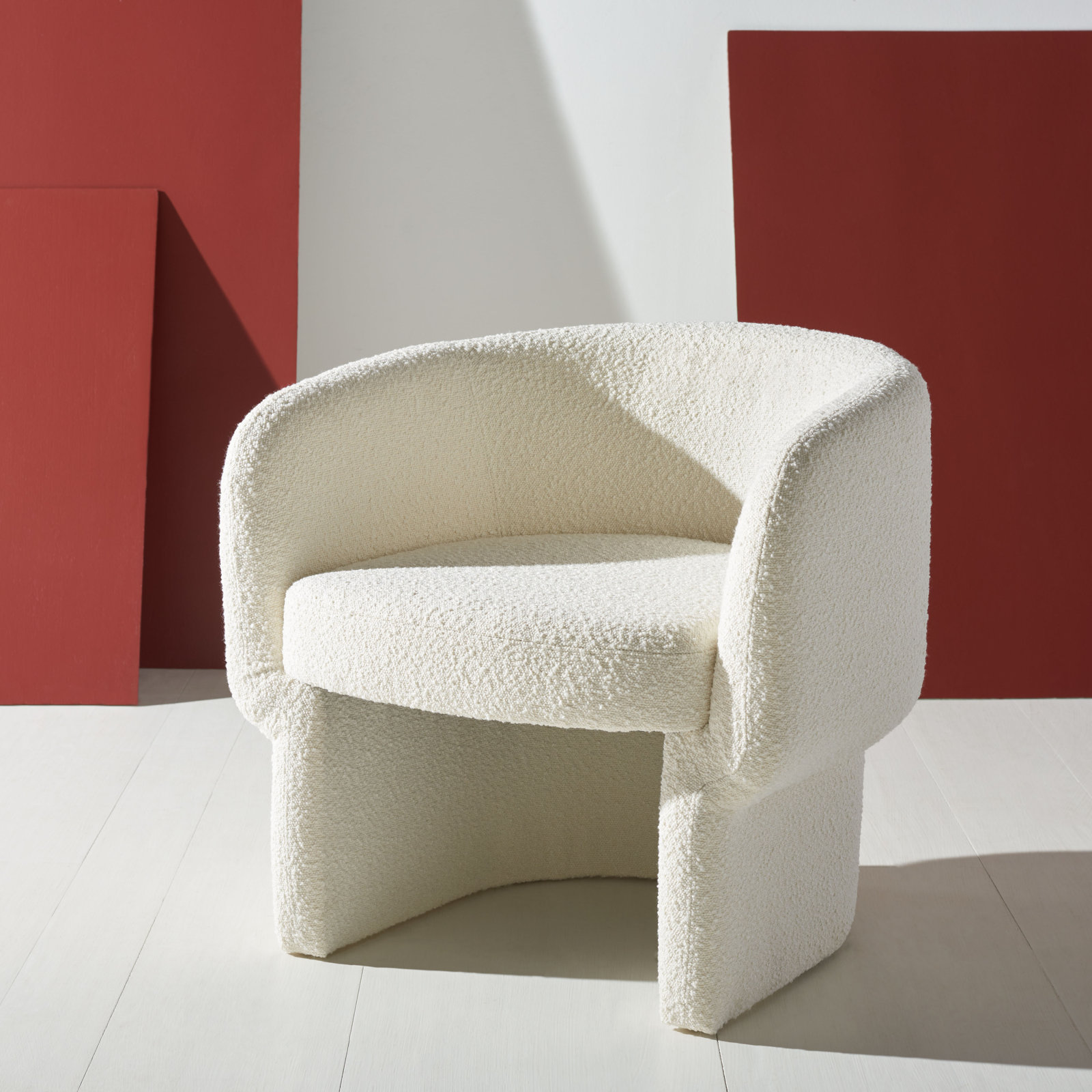 Cambry Pine Barrel Chair, Ivory Boucle
