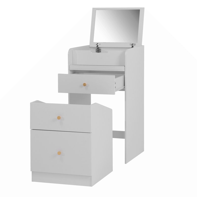 Petit meuble-lavabo avec miroir - ensemble de coiffeuse avec coiffeuse, chaise, tiroirs et mini coiffeuse pour filles