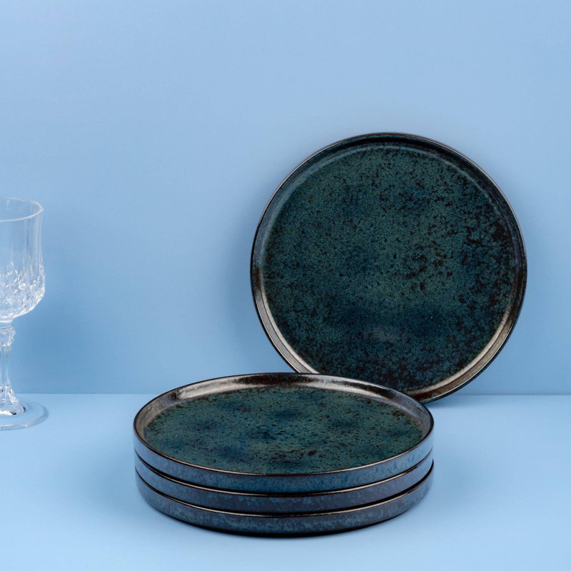 Assiette empilable à bord court en porcelaine de qualité supérieure EQUINOX, 8,27 po x 8,27 po x 0,75 po, Noir