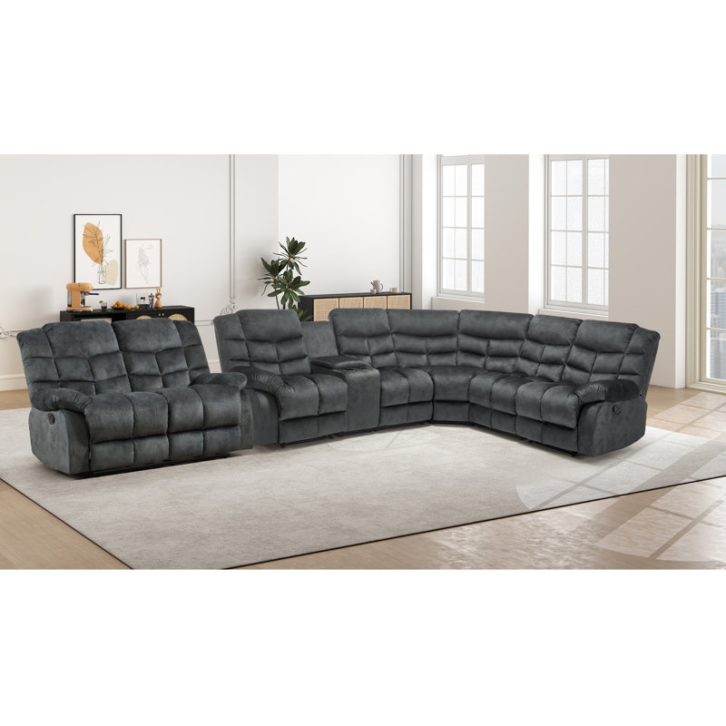 2-Piece Modern And Upholstered Soft Manual Reclining Living Room Set, Gray