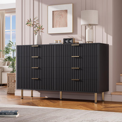 Commode de chambre Ã  coucher de 55 pouces Ã  8 tiroirs cannelÃ©s, tiroirs profonds