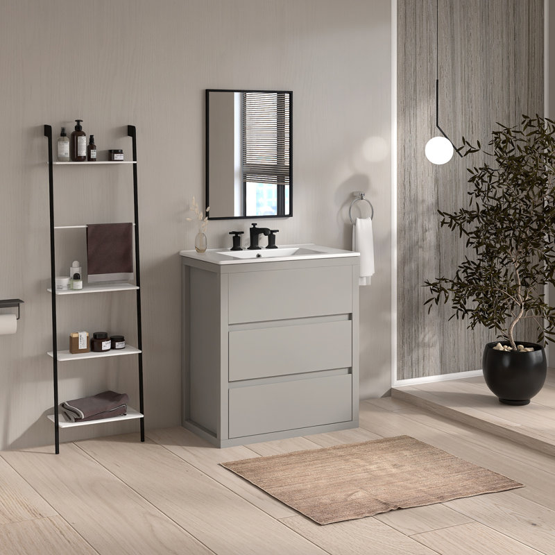 Meuble-lavabo simple 30 po avec comptoir en céramique, Gris