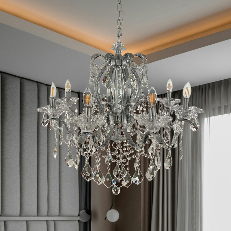 Lustre en cristal 8 lumières Cotten, Chrome chrome, H 32 po x l 32 po x P 32 po, 8 lumières