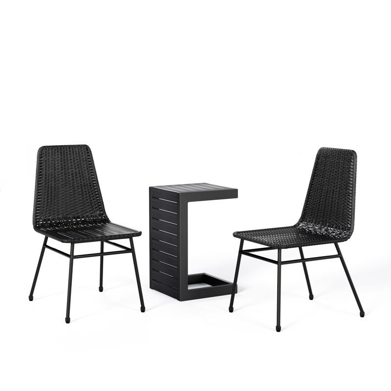 Chaise brun foncé + table d'appoint noire, ensemble de table de salle à manger