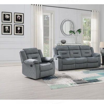 2Pc Living Room Set 1X Sofa 1X Recliner Pillow Armrest Supportive Headrest Vertical Tufting Dark Grey Finish Contemporary Primary Living Room Furniture