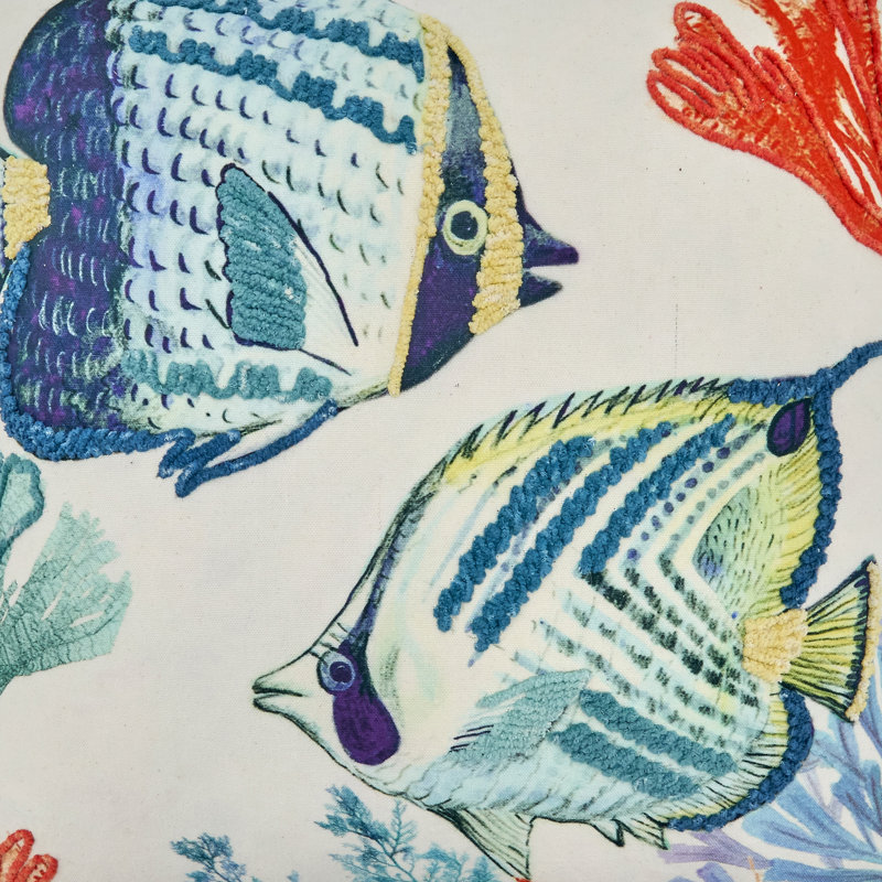 Tropical Fish Embroidered 20" Square Poly Filled Pillow