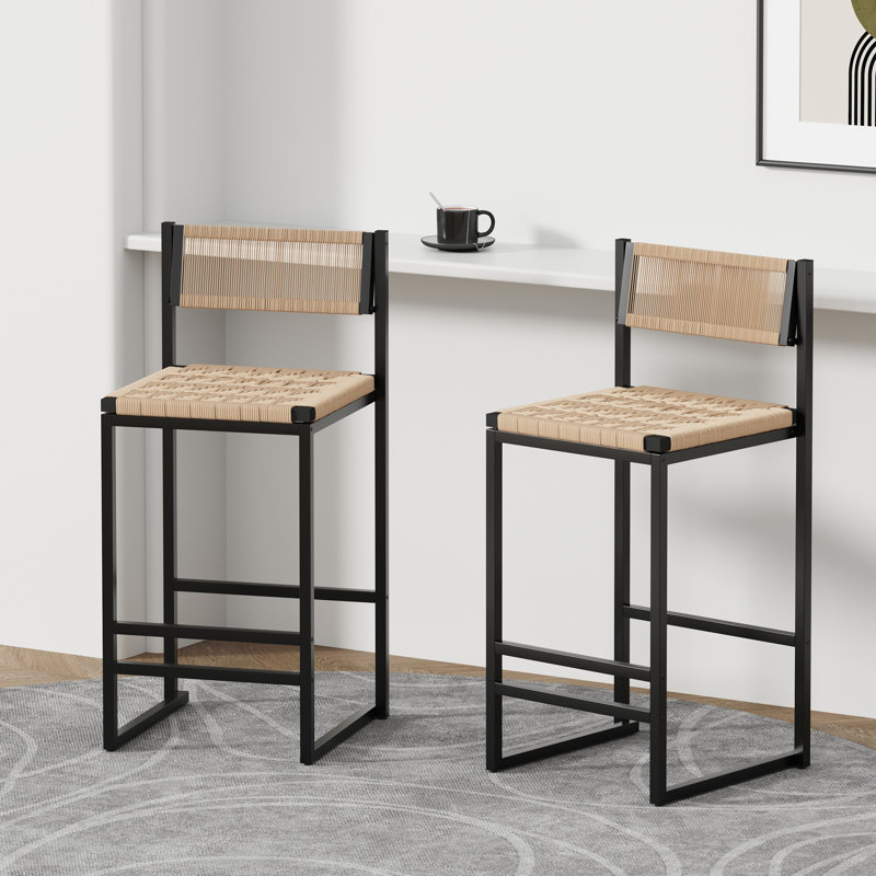 Ensemble de 2 tabourets de cuisine avec repose-pieds, repose-pieds en corde de papier pour plus de confort et de style, hauteur comptoir