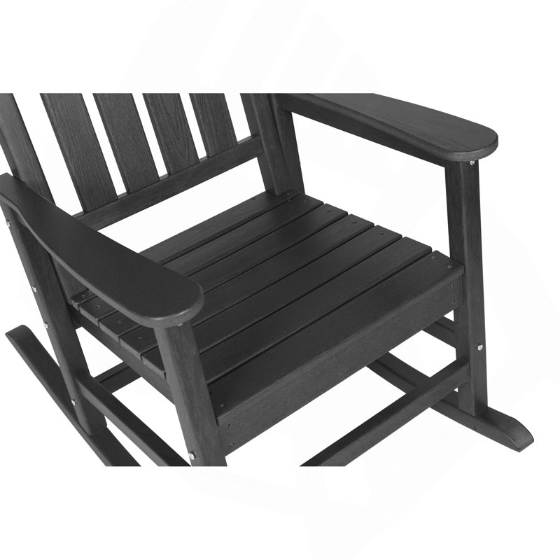 Oversized Rocking Chair with Wood-Texture, Outdoor Rocking Chair for Adults, All Weather Resistant Porch Rocker for Lawn Garden, Grey