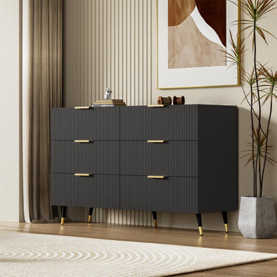 Sideboard with 6 drawers and gold handles, length 120cm