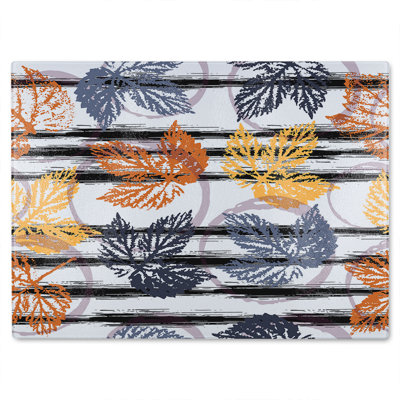 Cute Autumn Leaves Glass Chopping Board