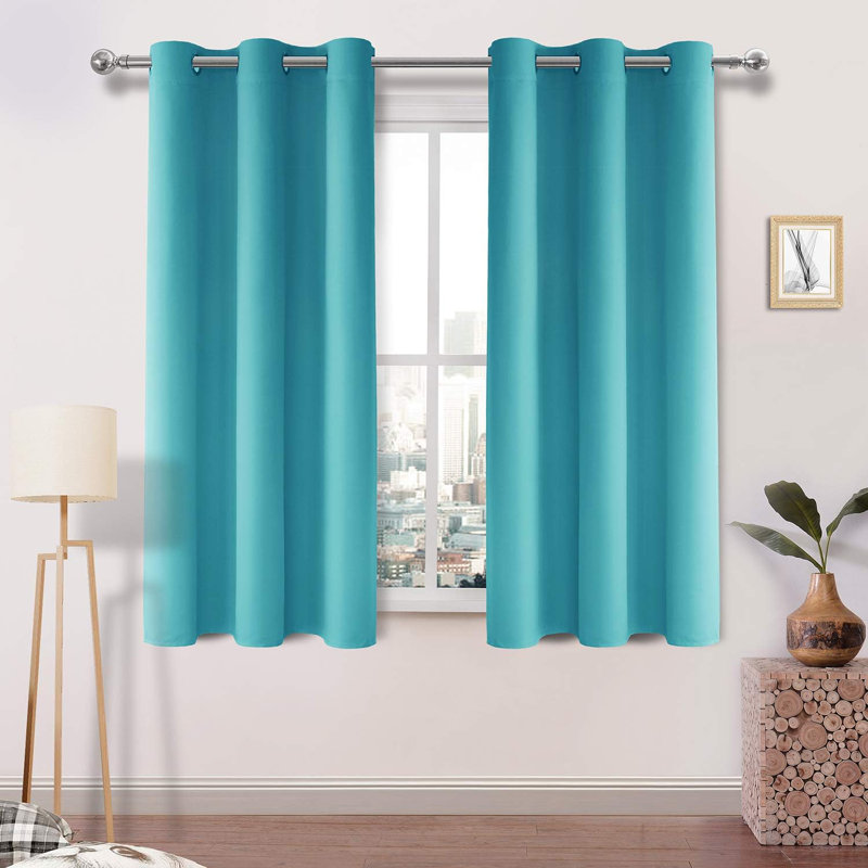 2 Thick Panels Room Darkening Blackout Curtains, Thermal Insulated Block Out Light Grommet Drapes, Turquoise, 42" W x 54" L