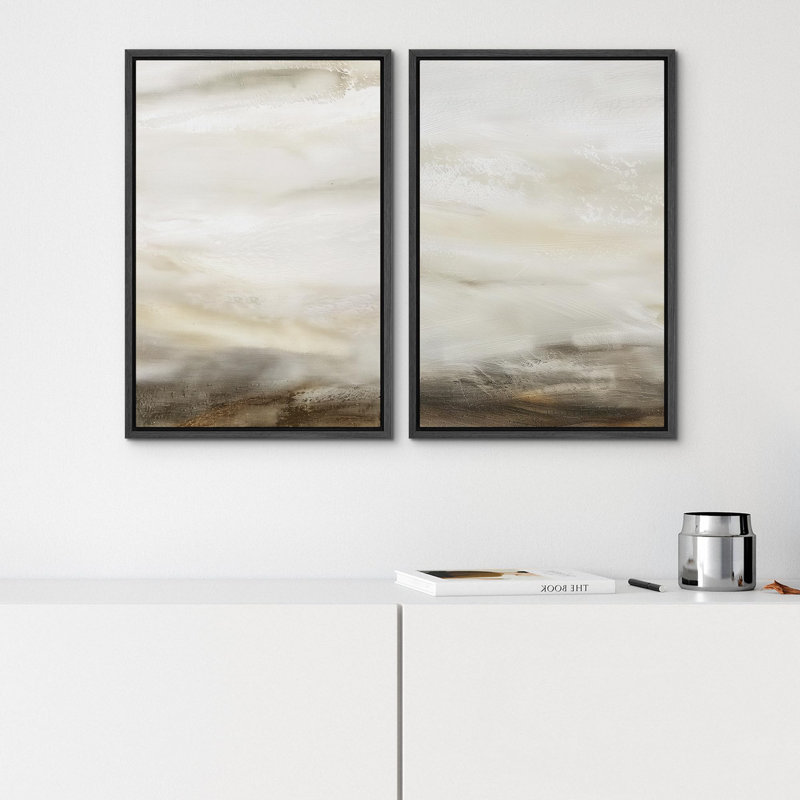 «Line Art Thin Lines Over Plain Tan Abstract Abstract Swirly Modern Art Mid-Century Modern», 2 pièces sur toile, Cadre noir