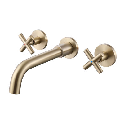 3 Hole Wall Mounted Bathroom Faucet With Rotating Spout 2 Handle Bathroom Sink Faucet Solid Brass Brushed Gold Bathroom Vanity Tap With Valve -  KIKO HOME, KK-BB-0174-BG