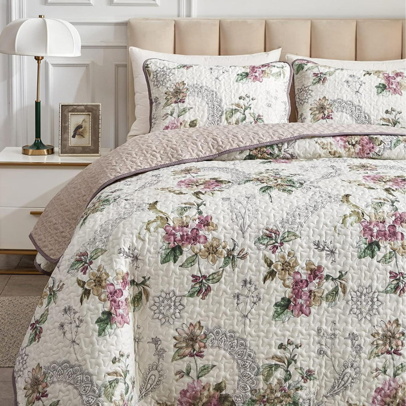 Ensemble de courtepointe 2 pièces pour lit simple réversible à motif floral beige Ensemble de couvre-lit réversible en microfibre douce pour enfants