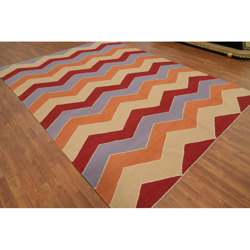Tapis moderne à motif de chevrons All-Over Kilim 8 x 11