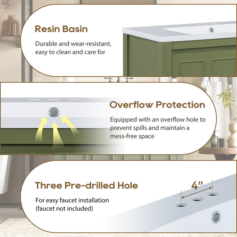 Organisateur de meuble-lavabo 36 po avec lavabo, ensemble d'armoire combiné, armoire de rangement pour salle de bain