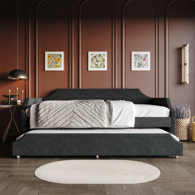 Pauleth Upholstered Linen Daybed with Trundle Bed