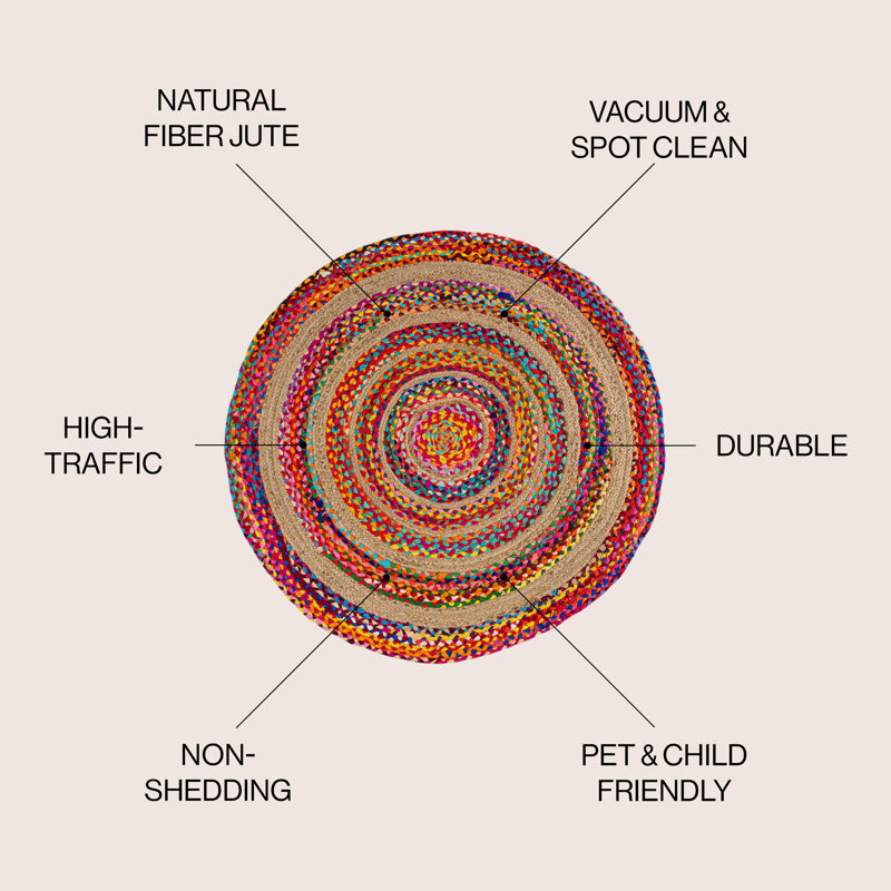 Tapis rond à motif géométrique naturel, Rond 7 pi