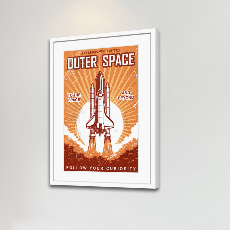 « outer space », impression encadrée sur papier, H 24 po x l 16 po x P 1,5 po, Blanc