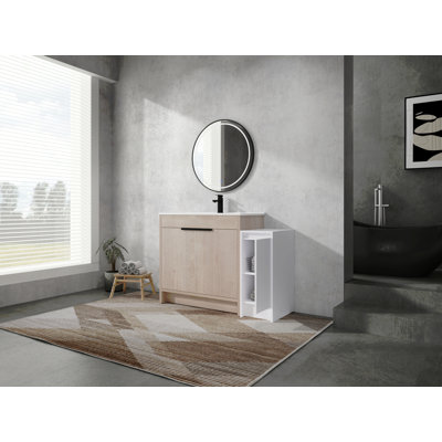 Meuble-lavabo autoportant de 48 pouces avec lavabo en céramique et armoires de rangement, porte à fermeture en douceur, armoire combinée 02436 + 0312, ensemble KD
