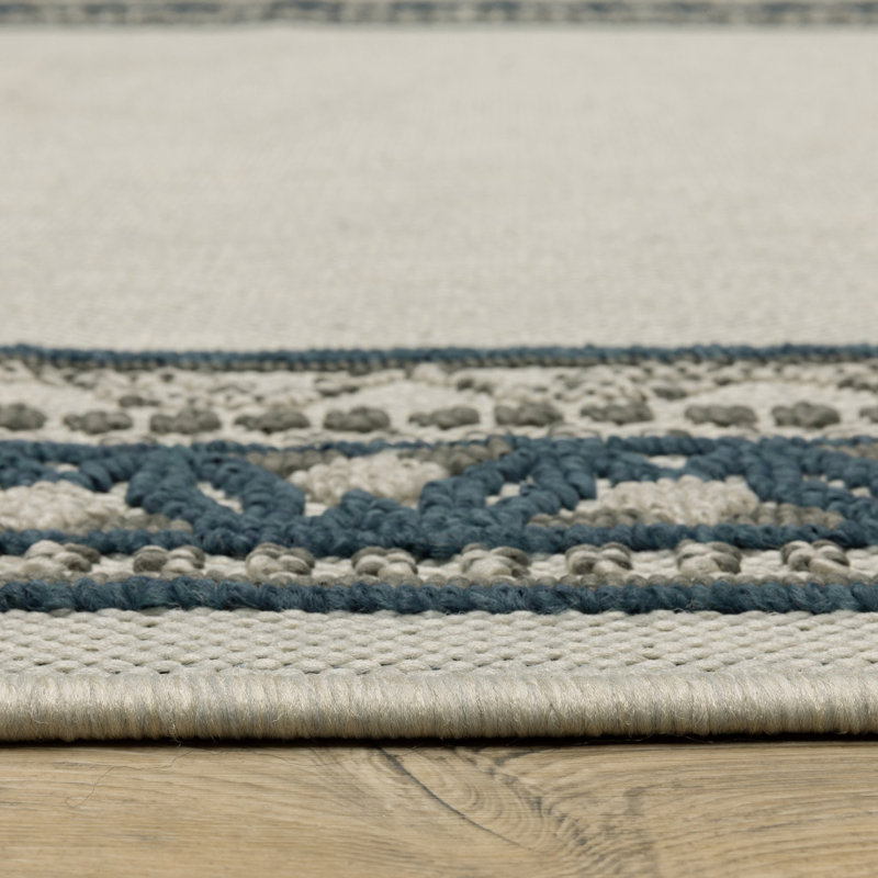 Tapis intérieur / extérieur beige / bleu Inessa, Rectangle 9 pi 10 po x 12 pi 10 po