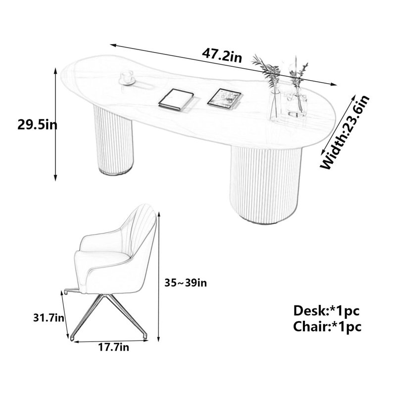 Bureau, H 29,5 po x l 47,2 po x P 23,6 po