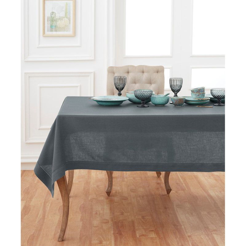 100% Pure Linen Hemstitch Table Throw - Classic Hemstitch, Lava Smoke