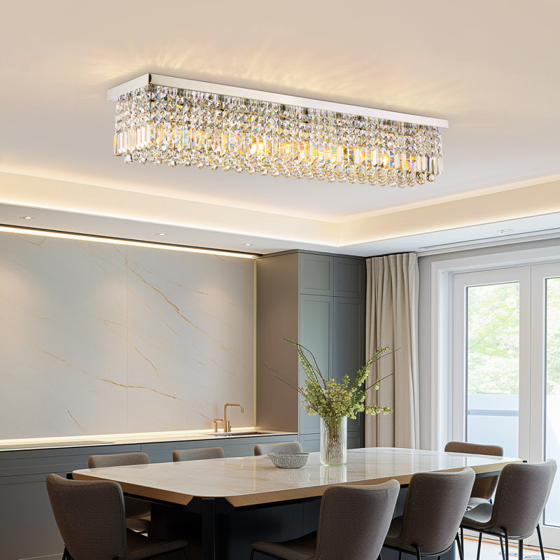 Casey-Rae 6/8/10 - Light Flush Mount Dimmable Kitchen Island Square / Rectangle Chandelier, 9.84" H x 47.24" W x 9.84" D