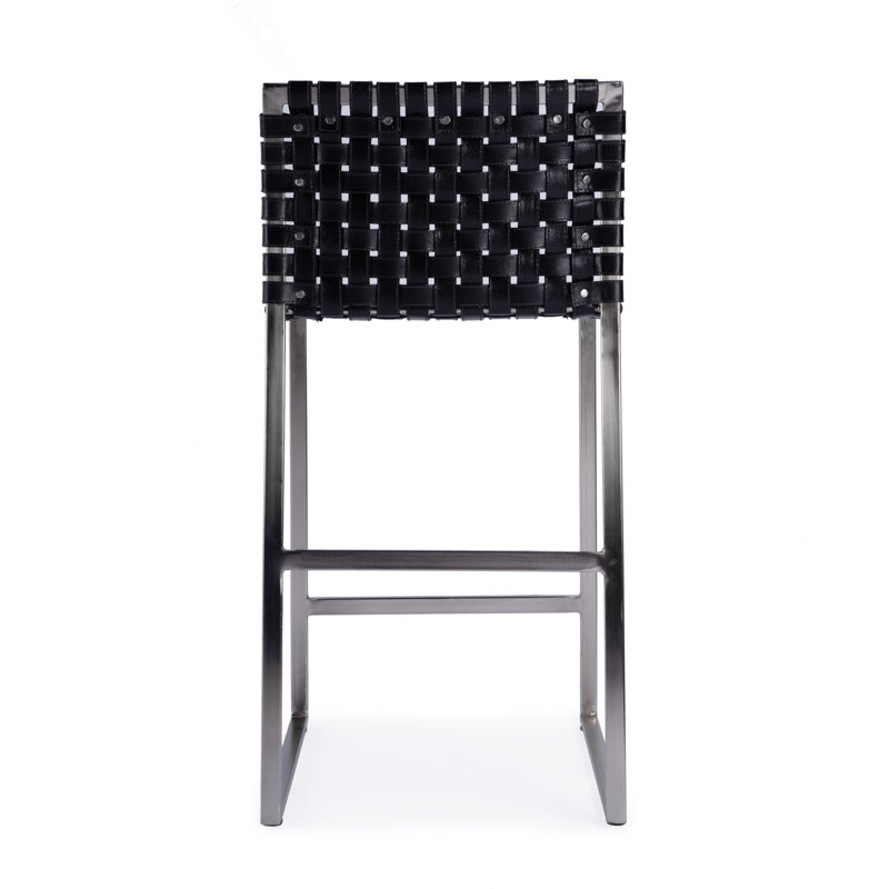 Butler Urban Brown Woven Leather Bar Stool, Black/Silver, Counter Stool (25" Seat Height)