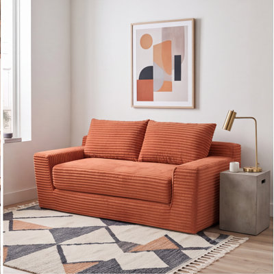 Memory Foam Convertible Loveseat Sofa, 2-in-1 Sleeper with Corduroy Upholstery, No Assembly, Compact for Small Spaces, Orange