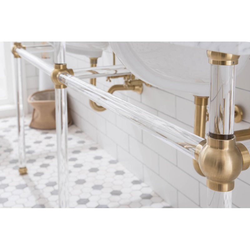 Empire Stone Oval Console Bathroom Sink with Faucet and Overflow, Satin Brass
