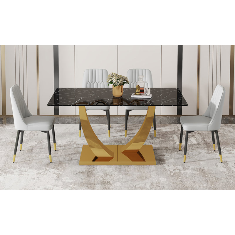 Ensemble de table de salle à manger moderne avec plateau en verre, pieds en métal doré pour la maison
