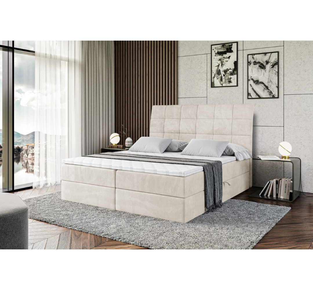 Boxspringbett mit H4 Multipocket-Matratze, Bettkasten und Topper