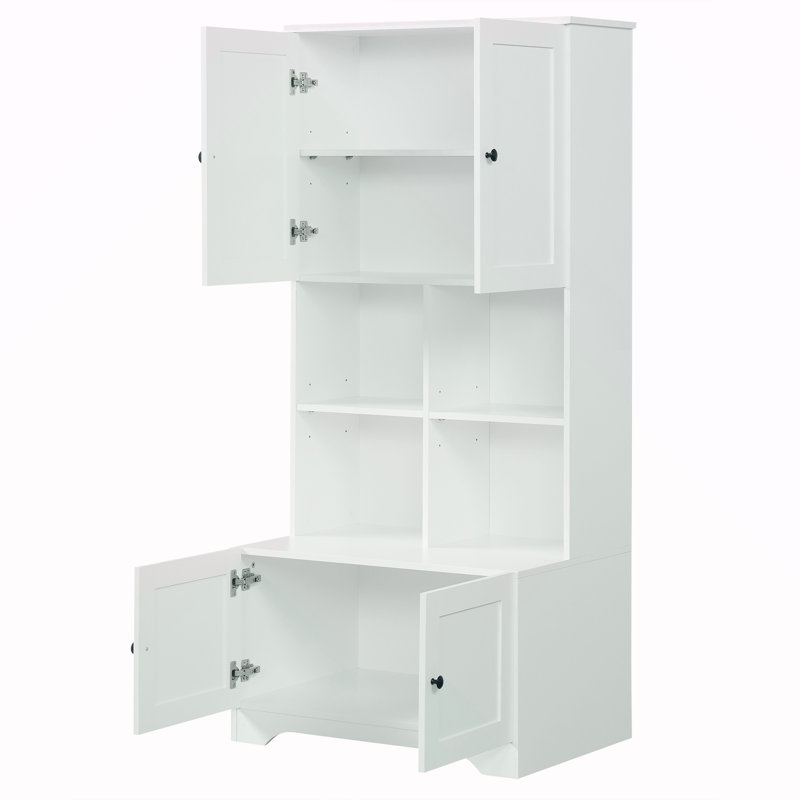 Armoire de rangement haute et large pour salle de bain, unité de rangement pour salle de bain, armoire autoportante avec 4 portes, tablettes réglables, blanc