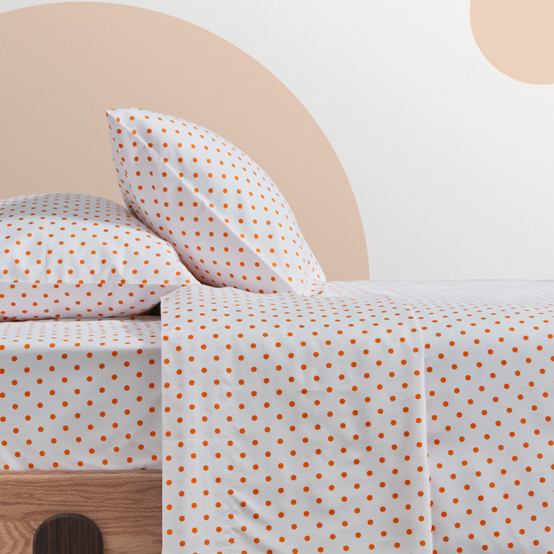 Twin White and Orange Polka Dot Microfiber Sheet Set