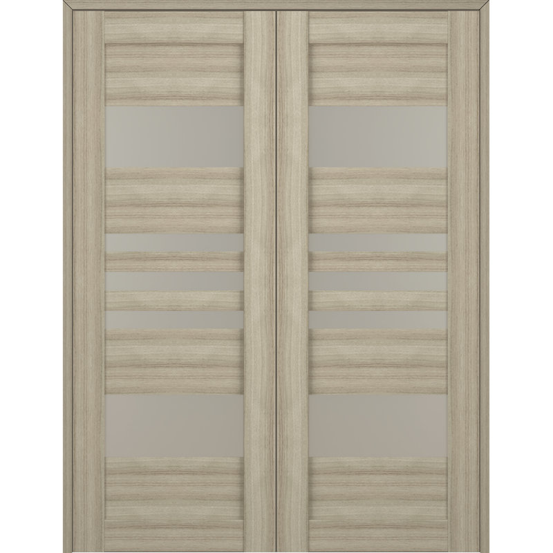 Shambor Pine and Frosted Glass Double Prehung French Door