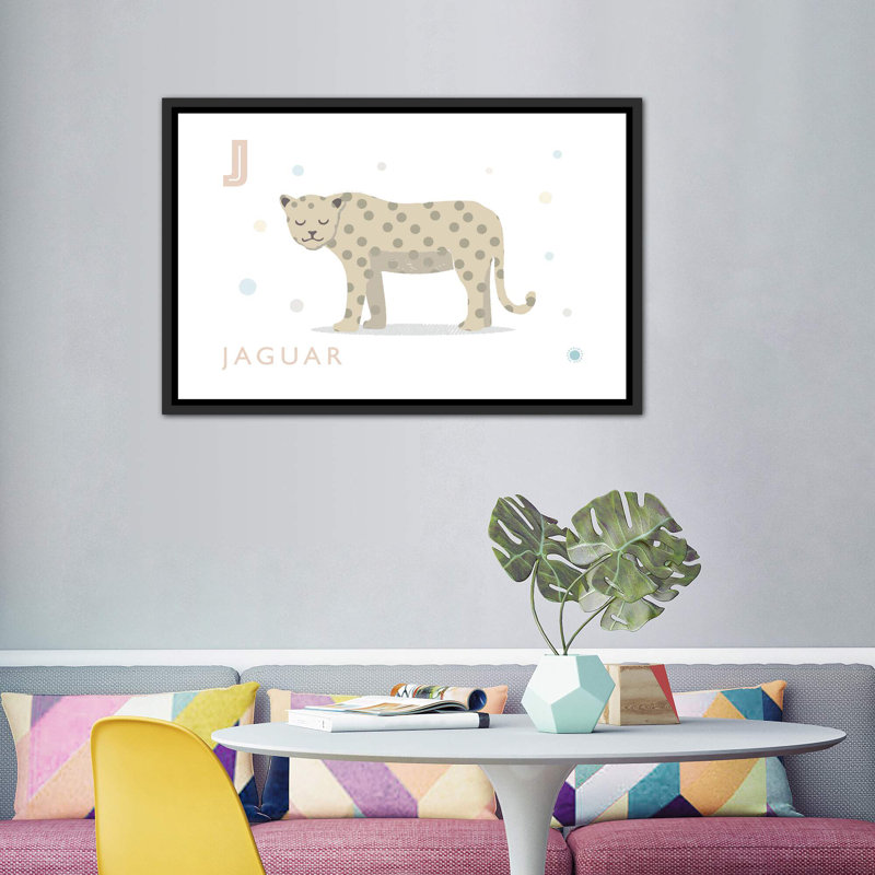 Jaguar - impression d'art graphique, Pas de tapis, H 40 po x l 60 po x 1,5 po, Toile avec cadre noir