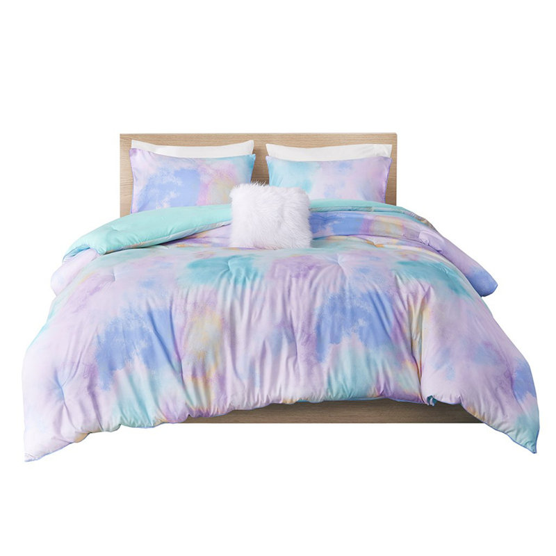 King/Cal King Watercolor Tie Dye Printed Comforter Set with Throw Pillow