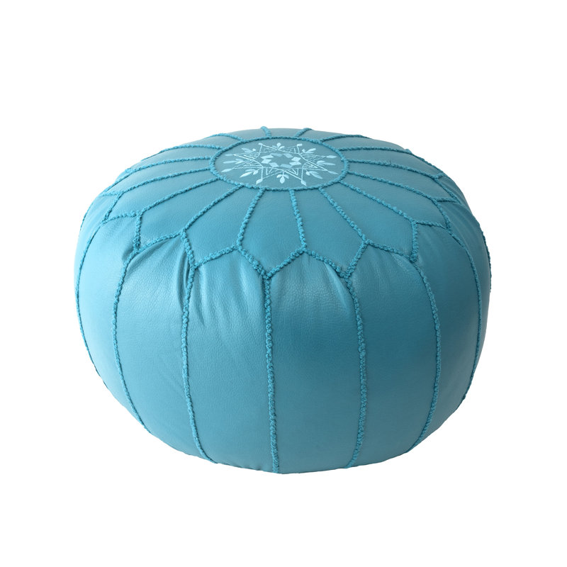 Faux Leather Pouf, Blue Faux Leather