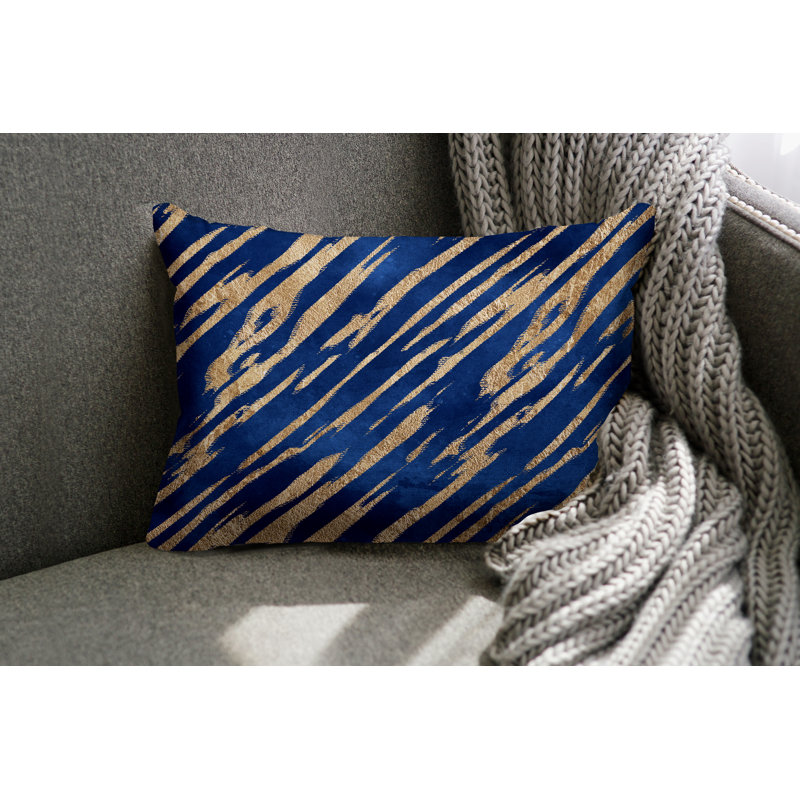 Coussin lombaire intérieur / extérieur abstrait Sana, Bleu marine / or