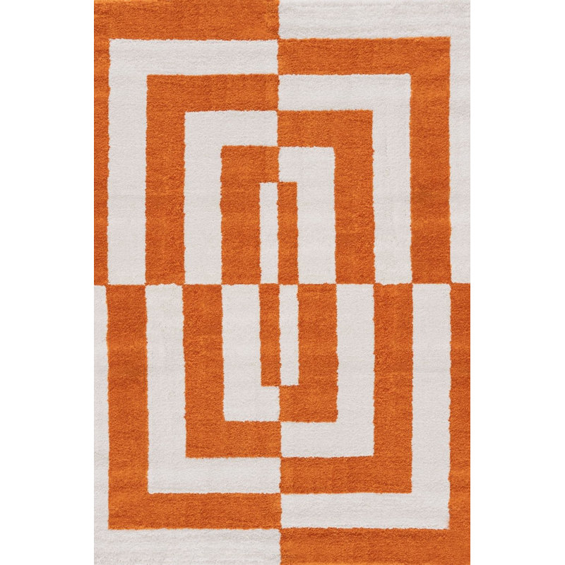 Joli Geometric Area Rug Soft Dense Pile for Living Rooms and Bedrooms, Orange/White, Rectangle 80 x 150 cm