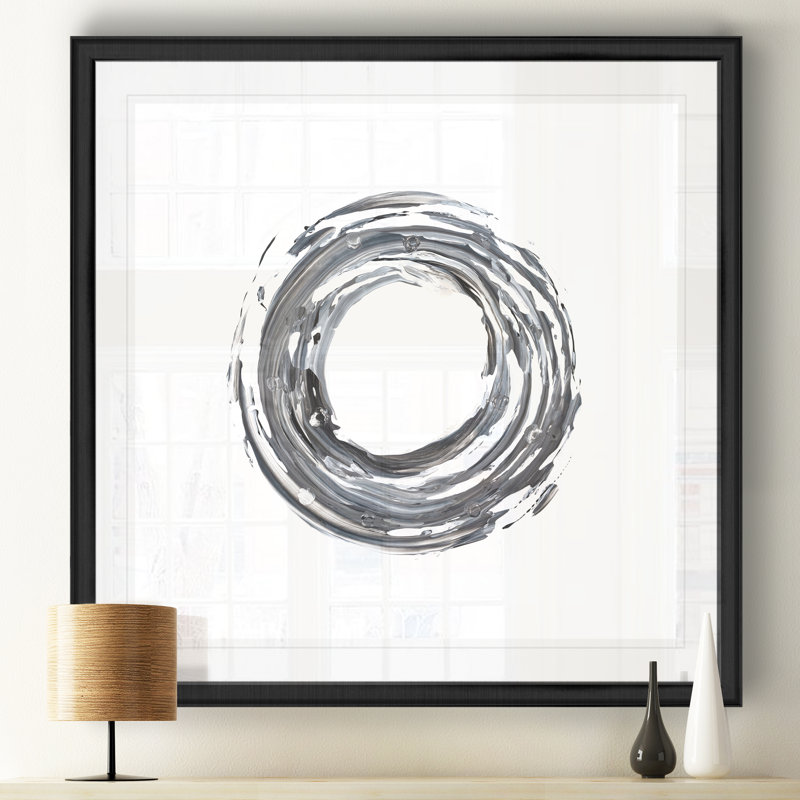 «E Encircle I», peinture sur toile, Cadre noir, H 18 po x l 18 po x P 1,5 po