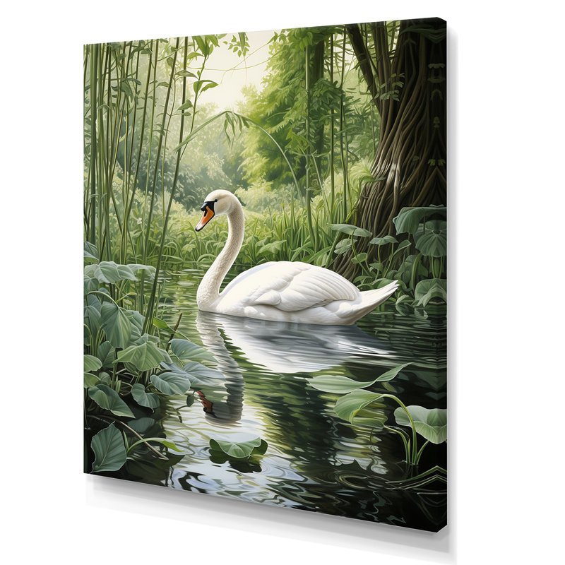 «Swans Refuge By The Lake I», reproductions sur toile d'animaux, Toile tendue, H 32 po x l 16 po