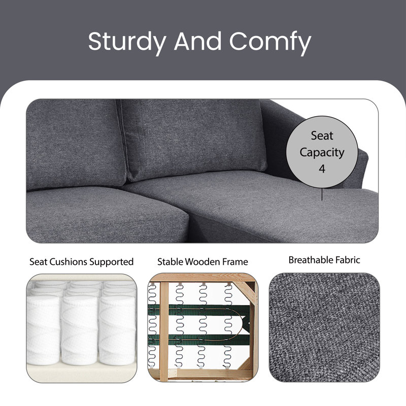 Upholstered U-Shaped Sectional Right Hand Facing, Gray 100% Polyester